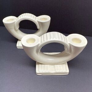 Vintage MCM Art Deco retro minimalist Beswick ceramic candle holder set of 2